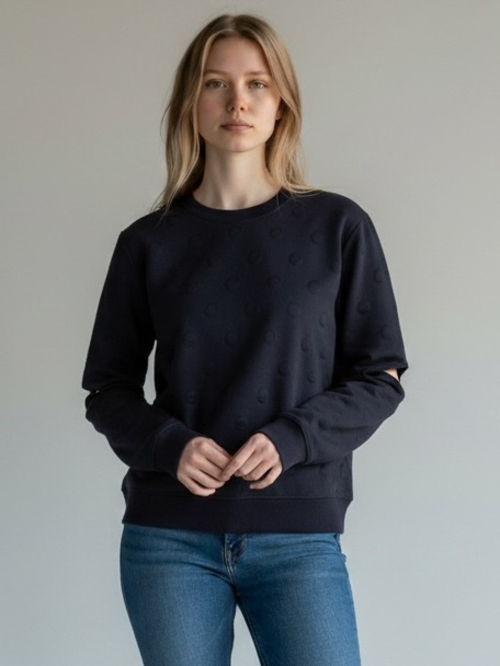 Joy Lab black textured sweatshirt featuring split cut-out elbows size Large